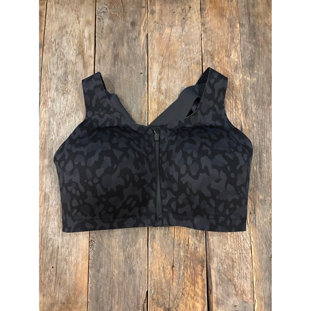 Lululemon Enlite Bra Zip Front Camo Sports Bra Black Grey 34E